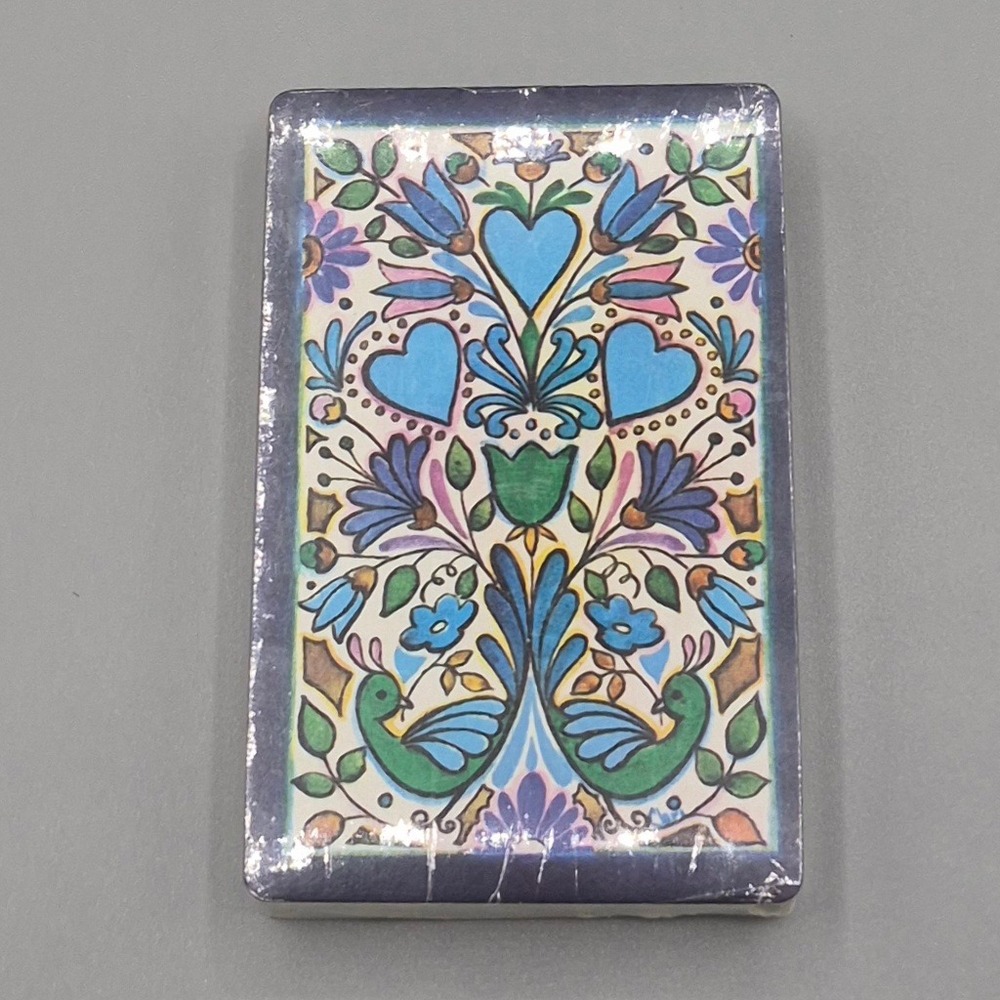 Trump Playing Cards Folk Art Floral Peacock Hearts Blue Green Made in USA Sealed
